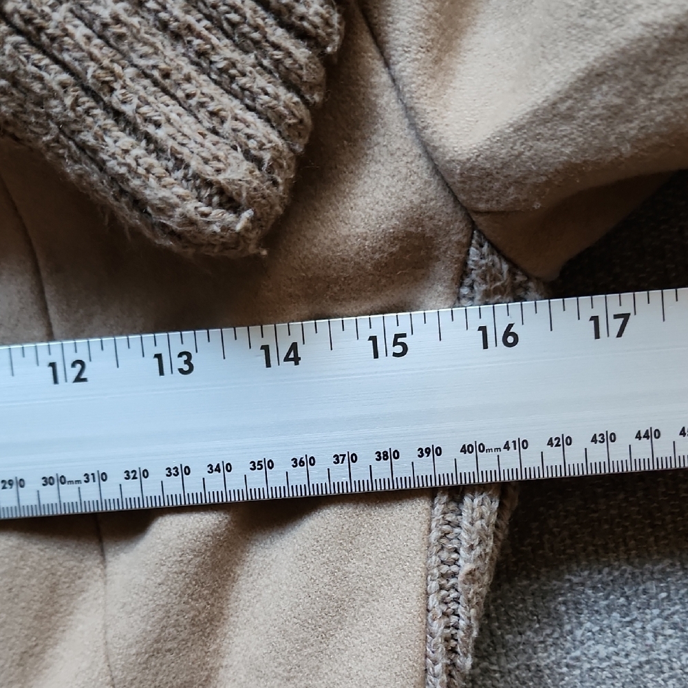Elevenses Anthropologie Wool Blend Tan Trench Coat with Knit Accents - Picture 11 of 13